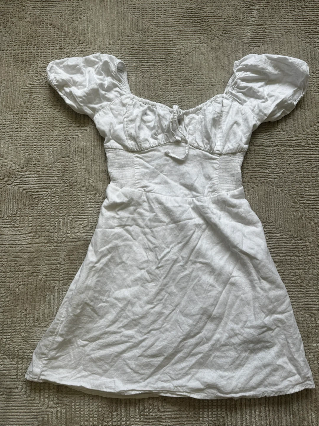 Hollister White Puff Sleeve Smocked Mini Dress