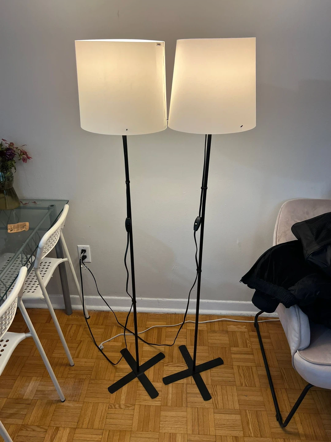 2 White Ikea Floor Lamps