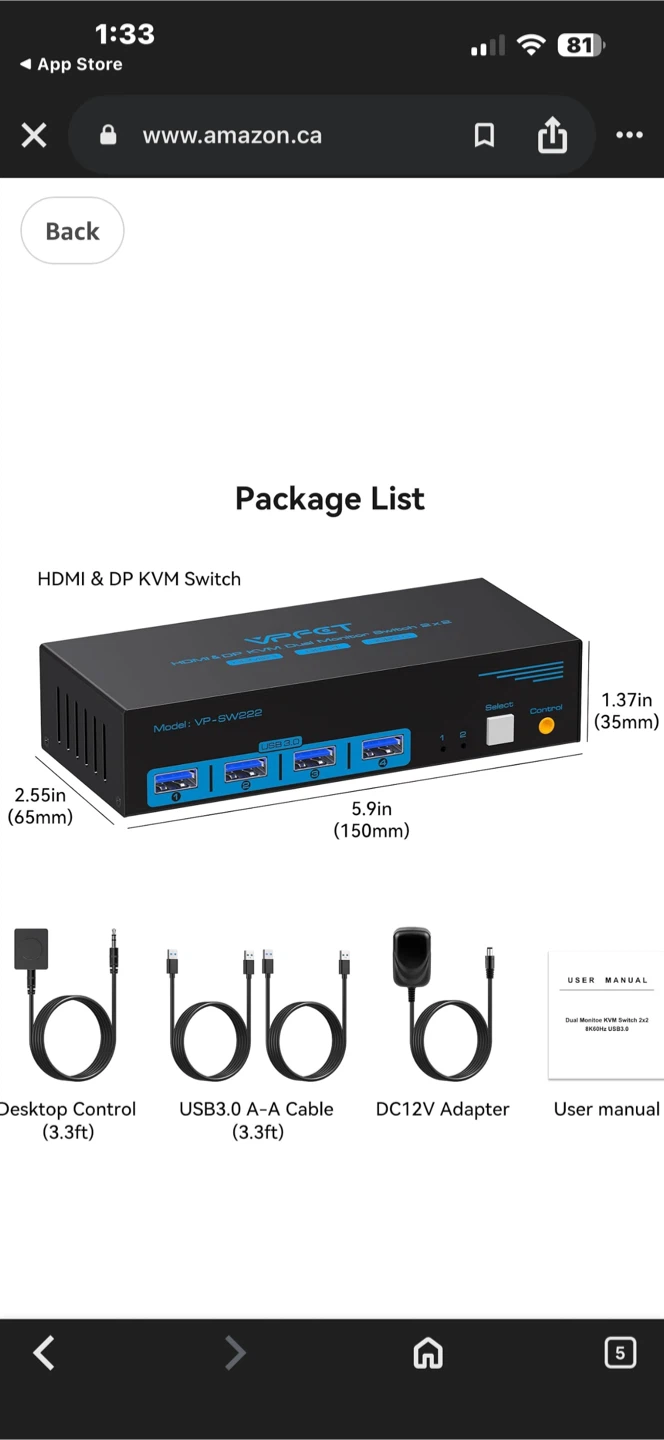 VPGT HDMI & DP KVM Dual Monitor Switch 2x2