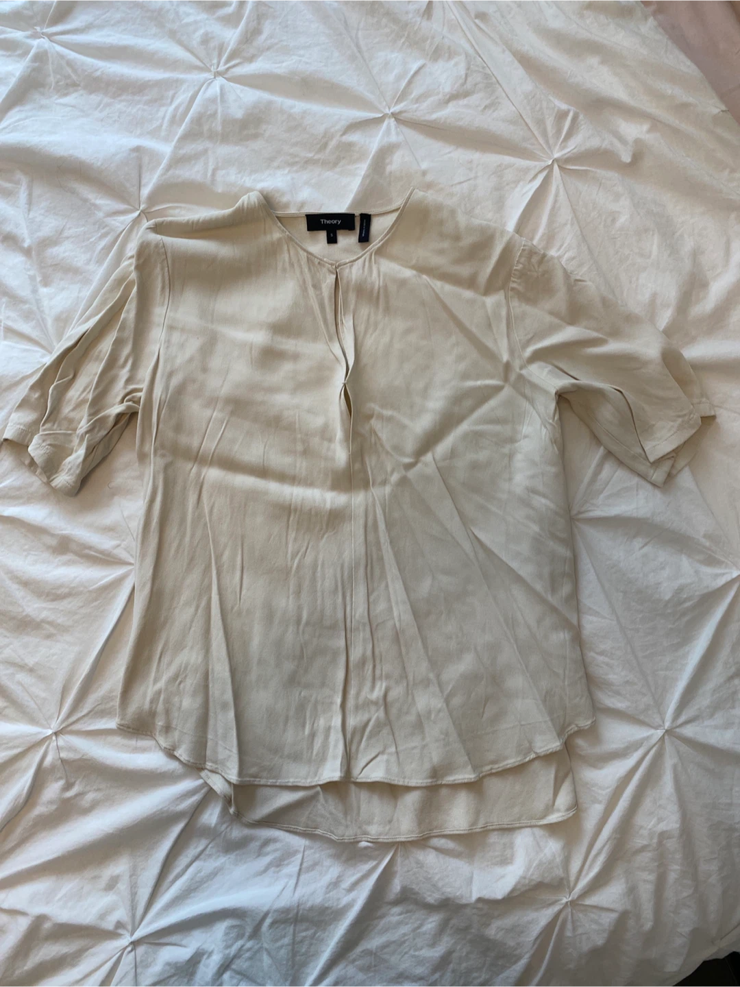 Theory cream blouse with front keyhole detail