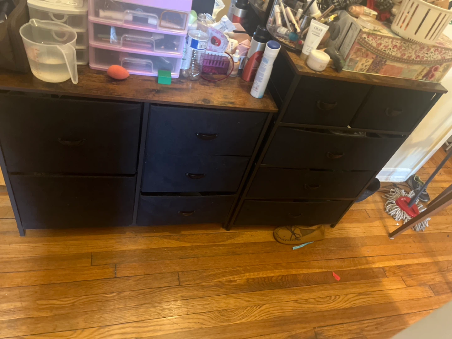Black Fabric Drawer Dresser with Wood Top