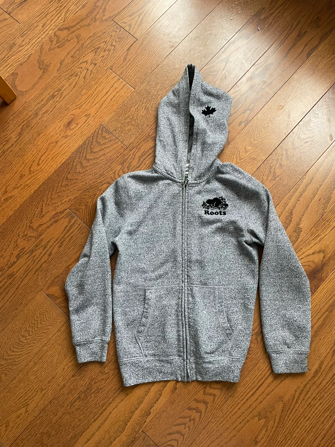 Roots Grey Zip-Up Hoodie with Maple Leaf