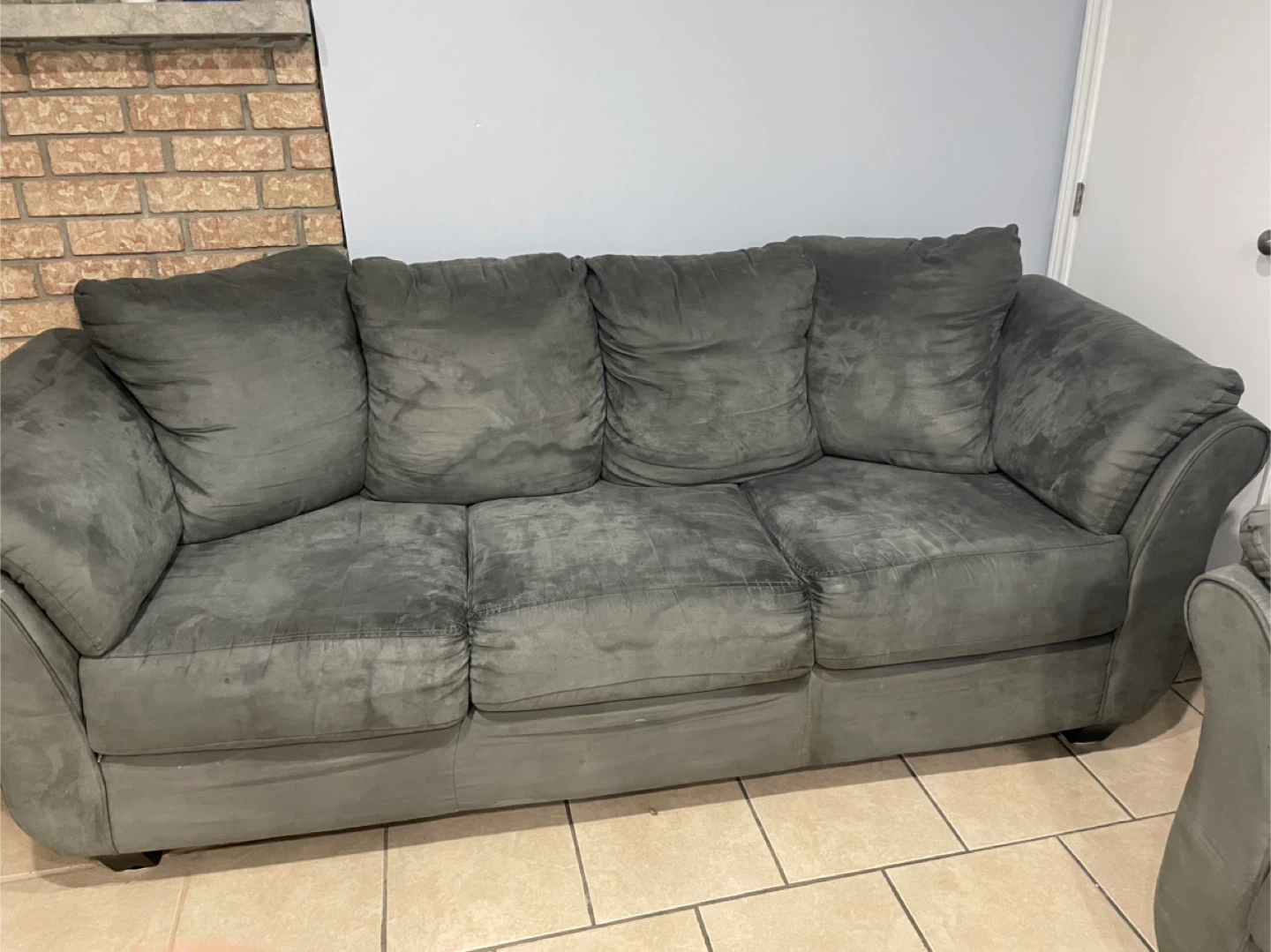 Grey Suede Sofa and Loveseat Set