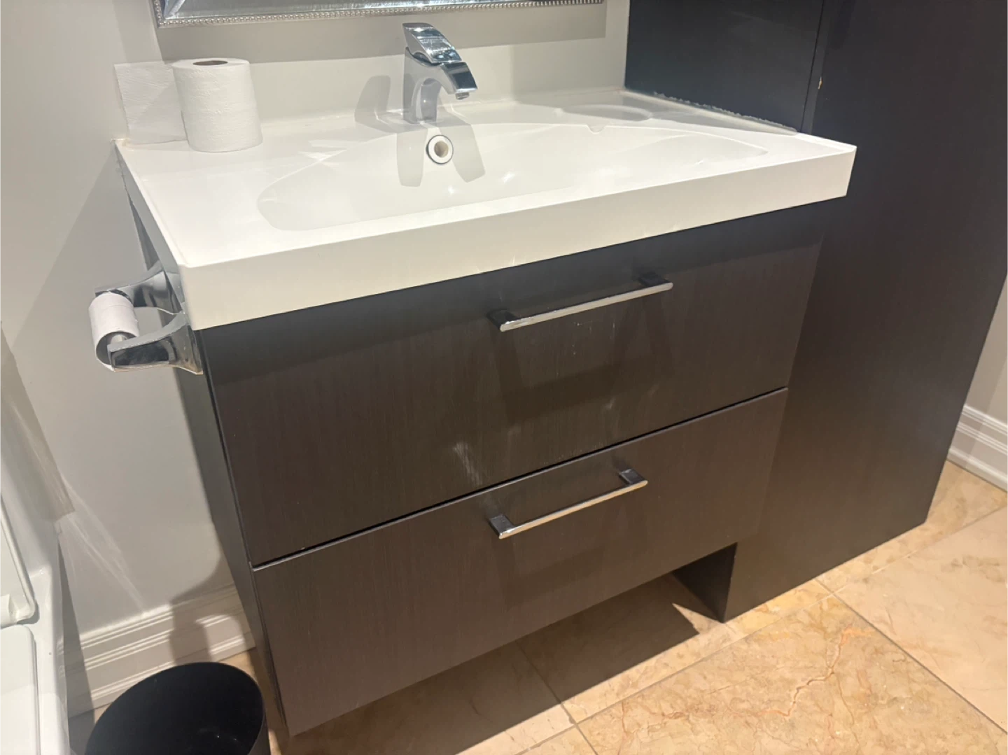Dark Brown Vanity with Two Drawers