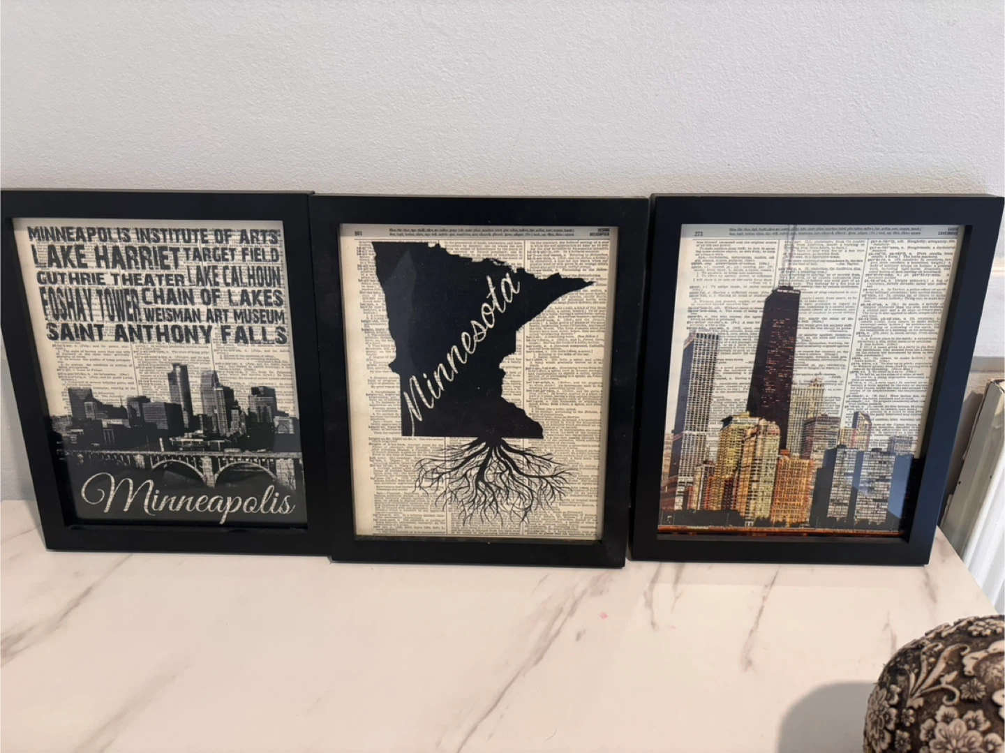 Set of 3 Frame Minneapolis, Minnesota, and Chicago Skylines
