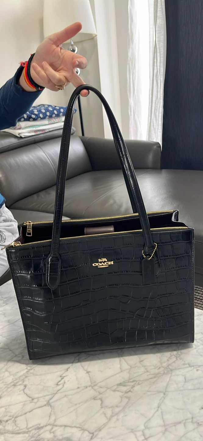 Coach Black Croc Embossed Leather Tote Bag - photo 2