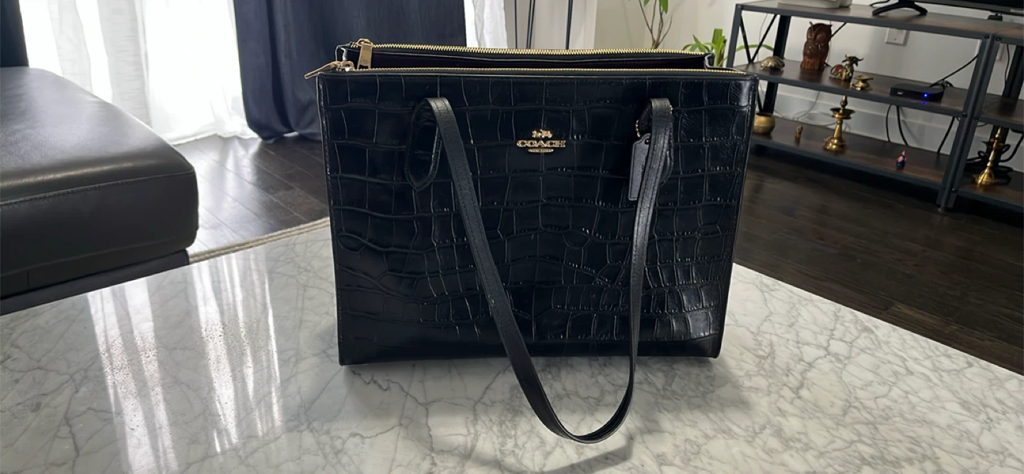 Coach Black Croc Embossed Leather Tote Bag