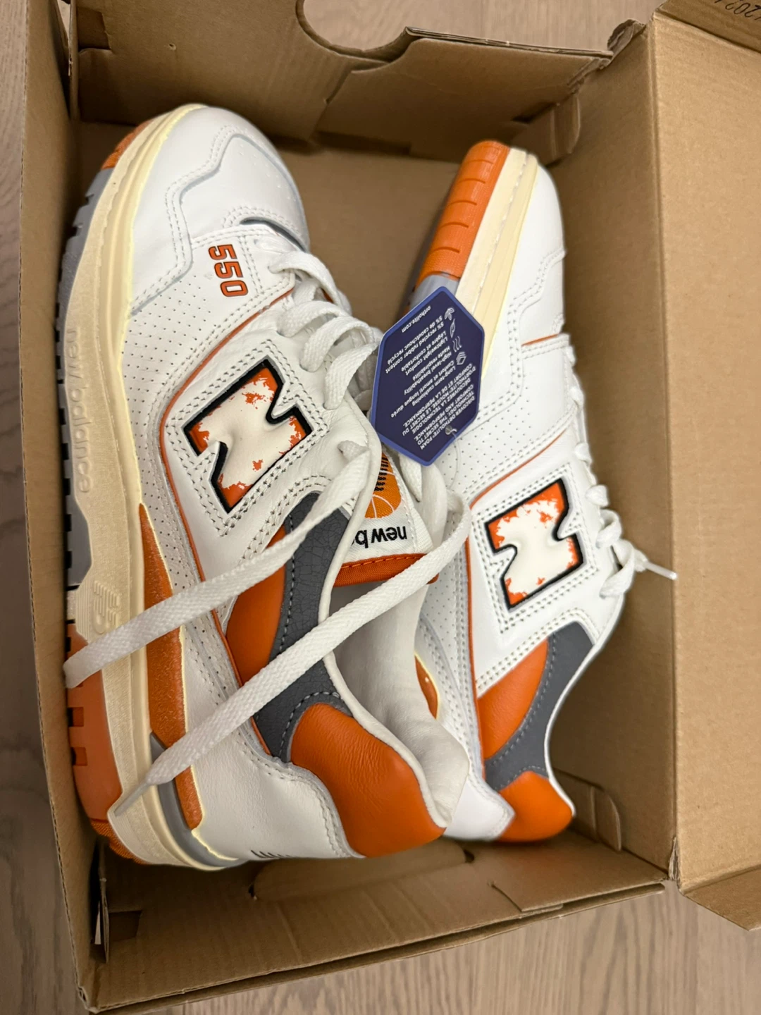 New Balance 550 Sneakers - White/Orange, Size 9.5