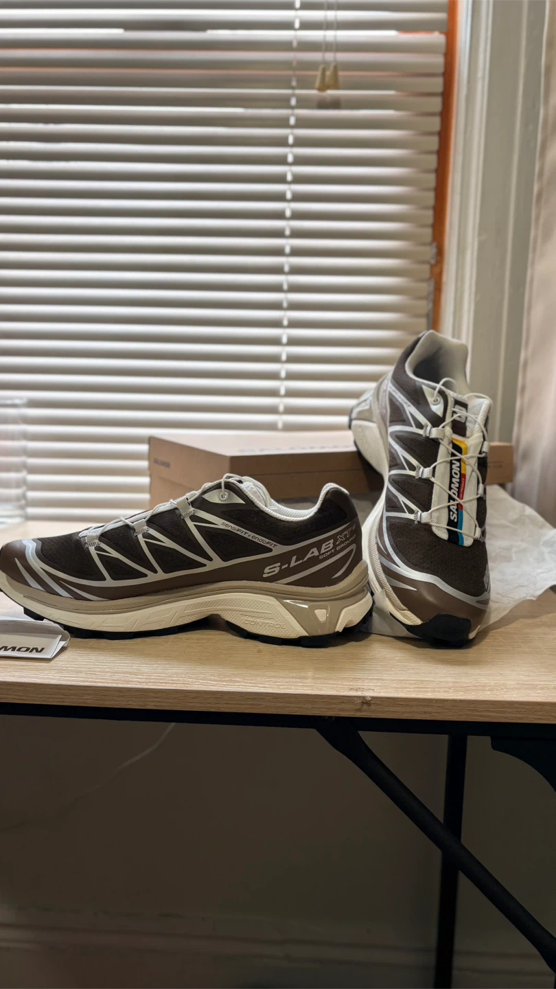 Salomon XT-6 Trail Running Shoes - Brown/Silver - Size 9.5