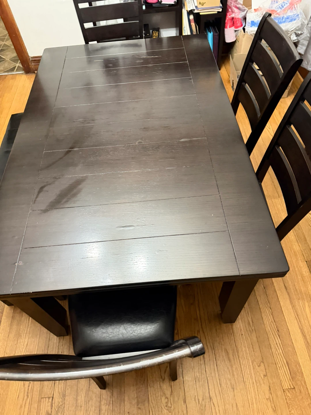 Dark Wood Dining Table with 4 Chairs and Bench - photo 2