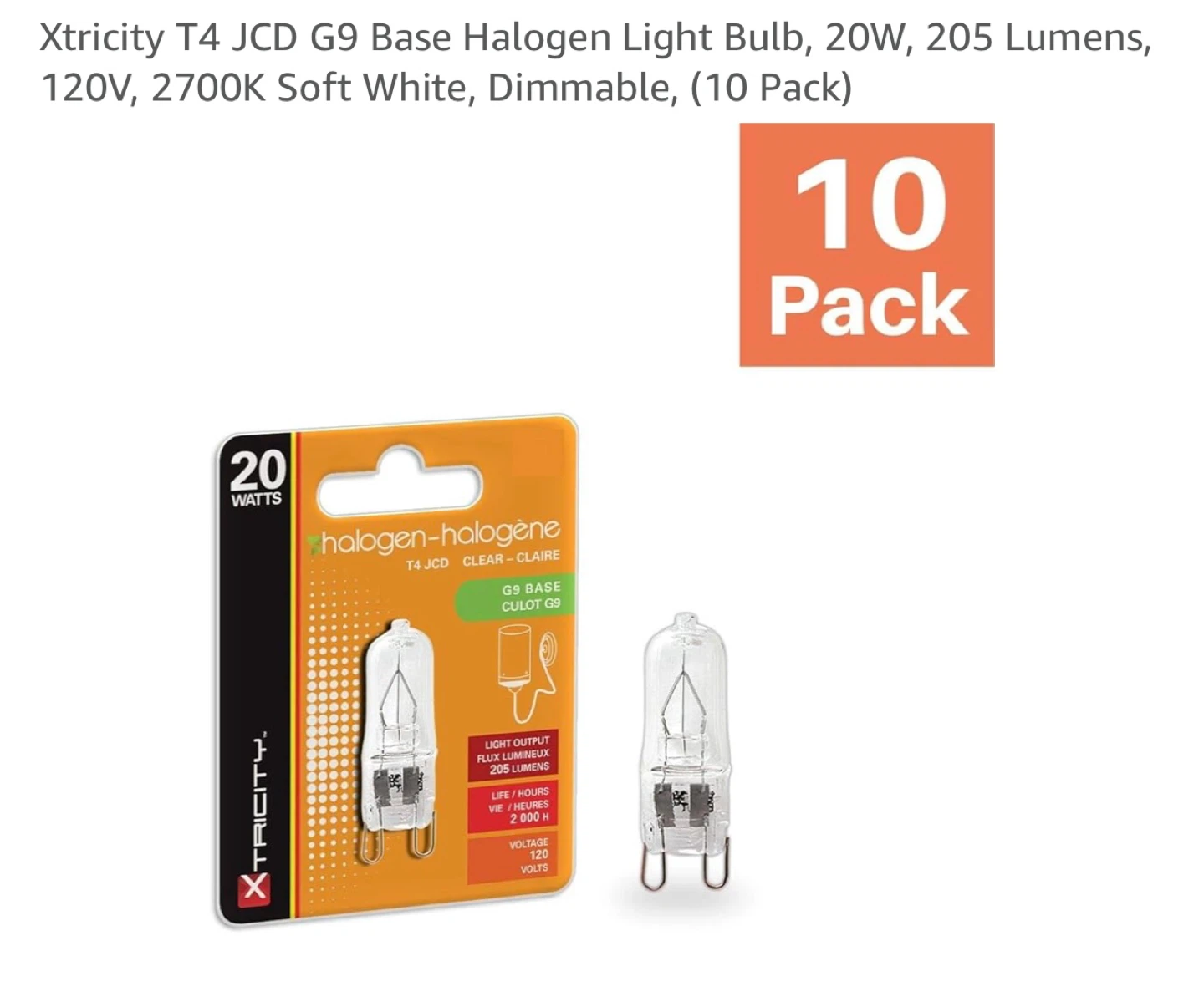 Xtricity Halogen Light Bulbs - G9 Base, 20W, 10 Pack