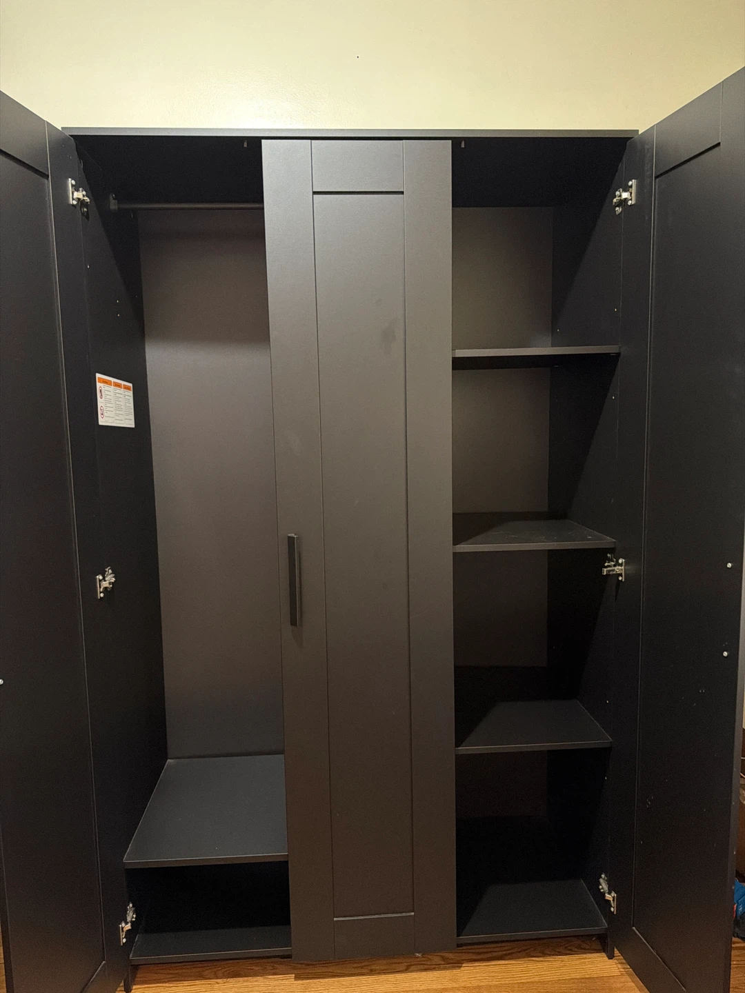 Black 3-Door Wardrobe Armoire with Hanging Rod and Shelves - photo 2