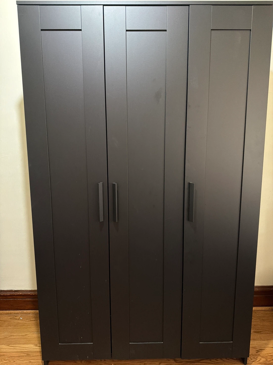Black 3-Door Wardrobe Armoire with Hanging Rod and Shelves