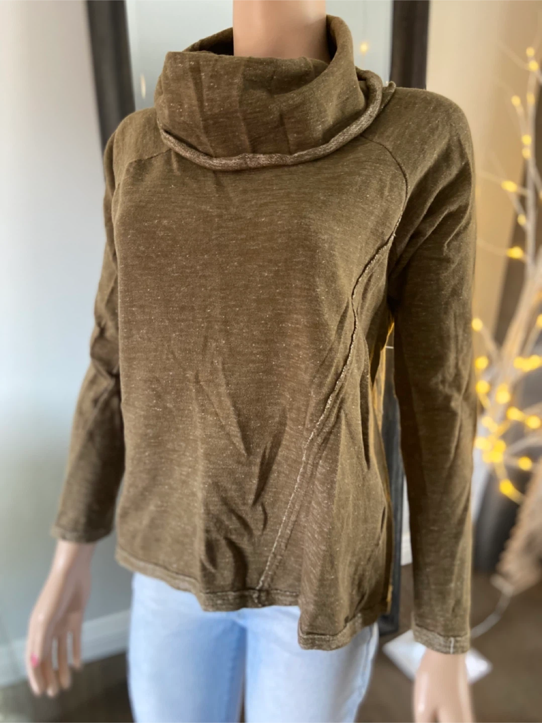 O’Neil Women's Long Sleeve Army Green Cowl Neck Top S - photo 3
