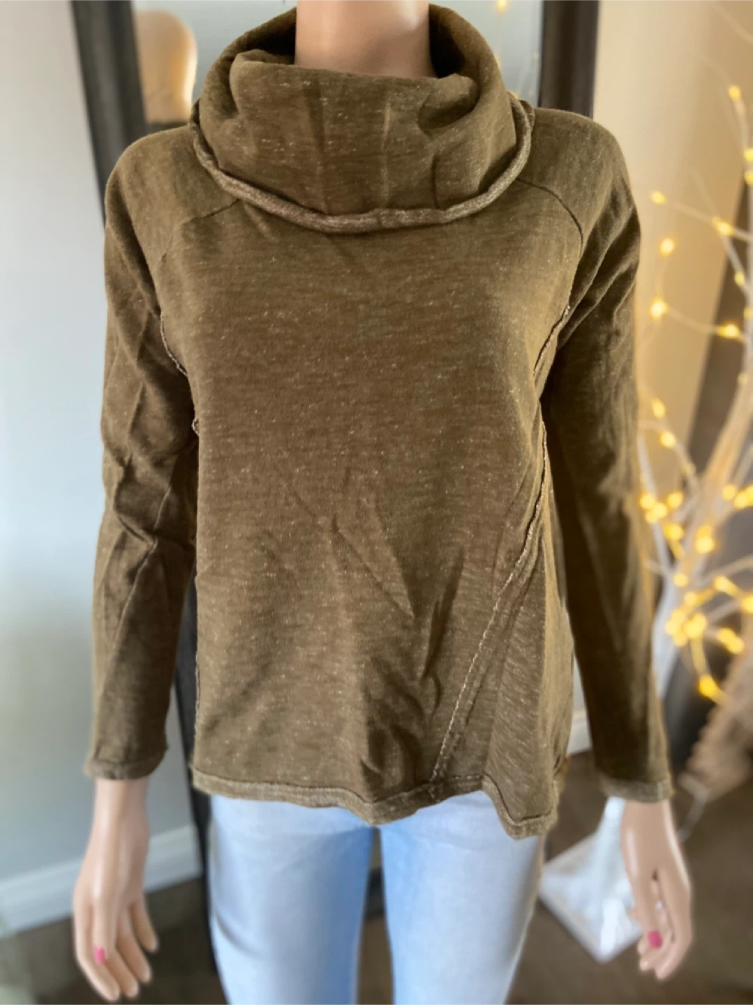 O’Neil Women's Long Sleeve Army Green Cowl Neck Top S - photo 2
