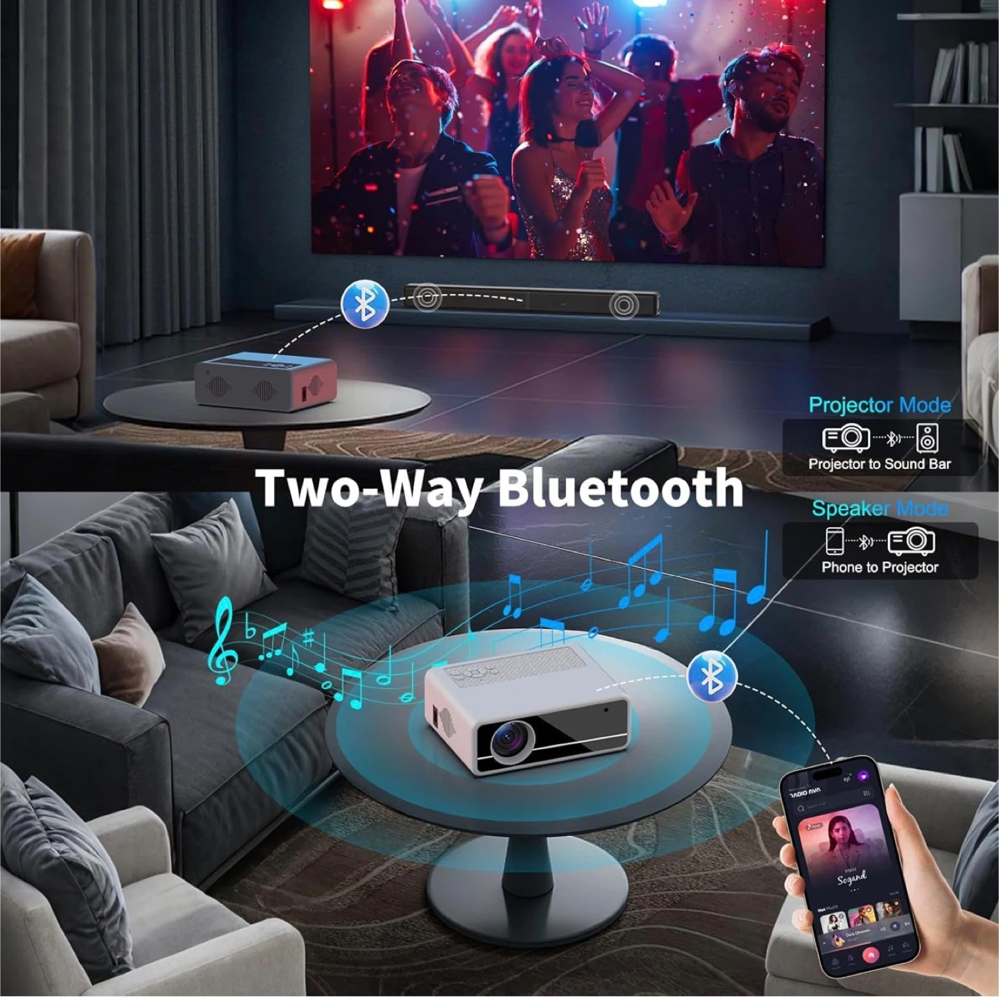 1080P Mini Projector with Two-Way Bluetooth BNIB - photo 2