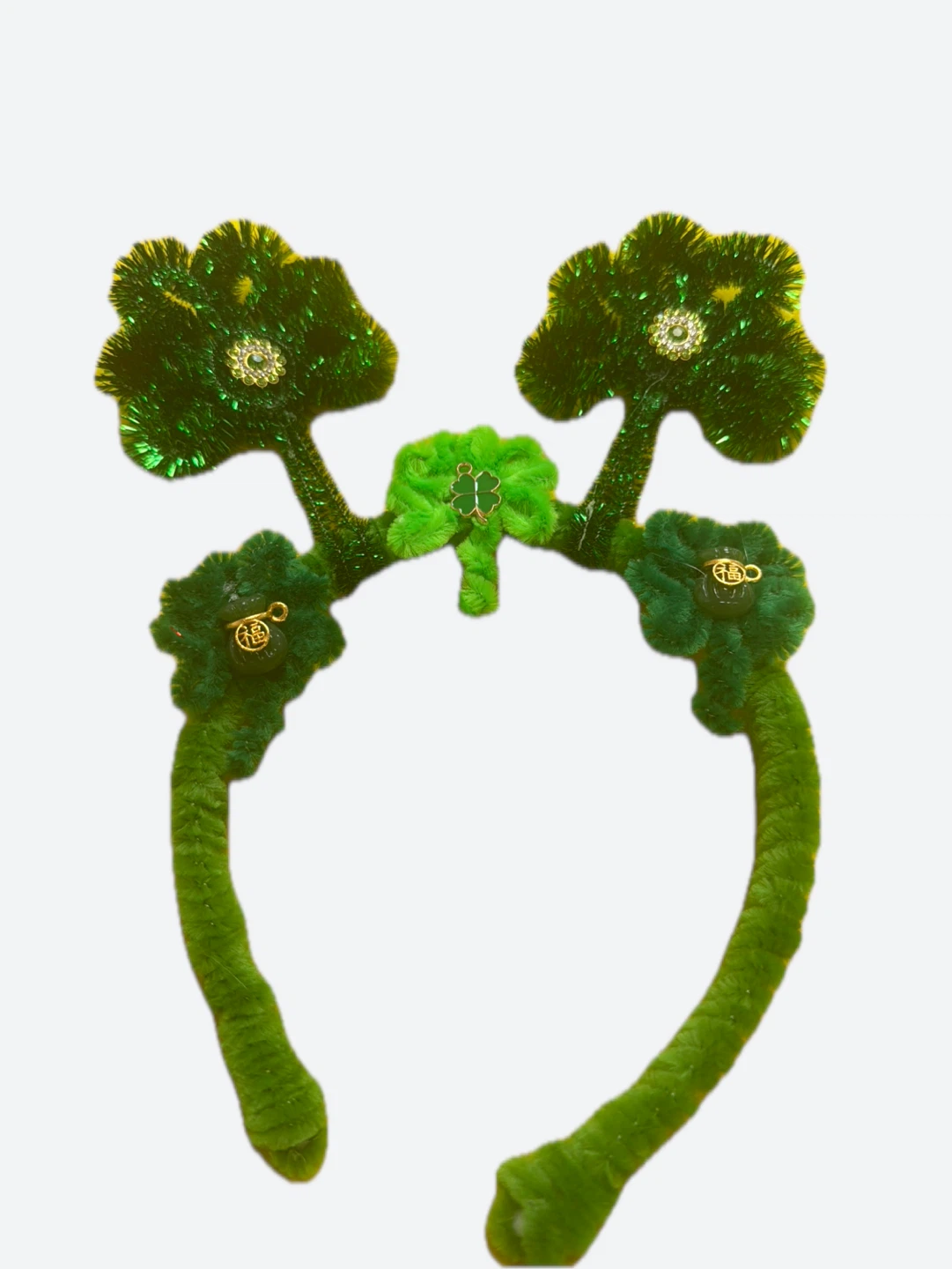 Green St. Patrick's Day Headband with Shamrocks and Tassels