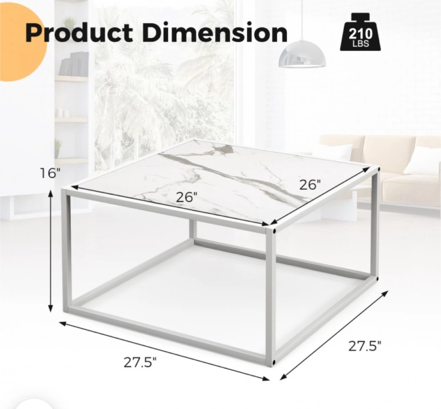 Square Coffee Table with White Marble Top - photo 5