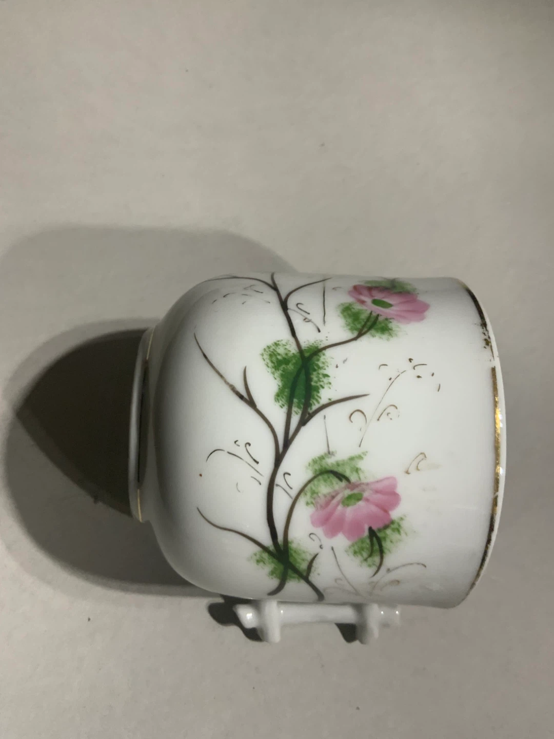 Vintage Porcelain Mustache Cup Floral Design