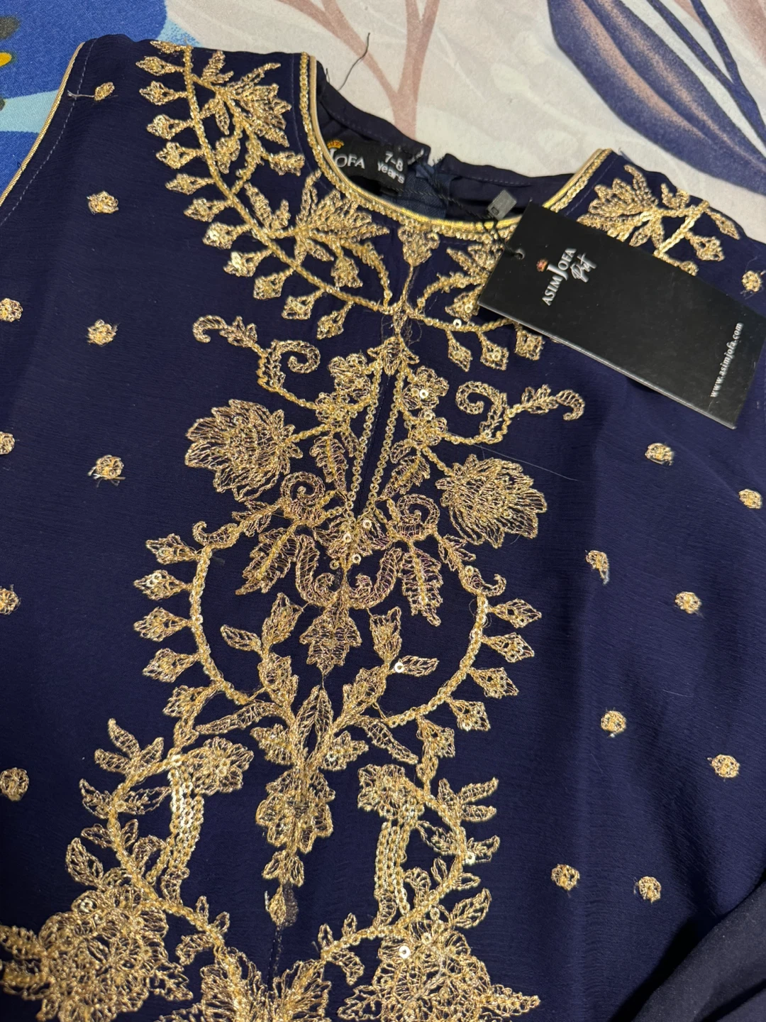 Asim Jofa Navy Blue Embroidered suit 7 to 8 years old girl - photo 2