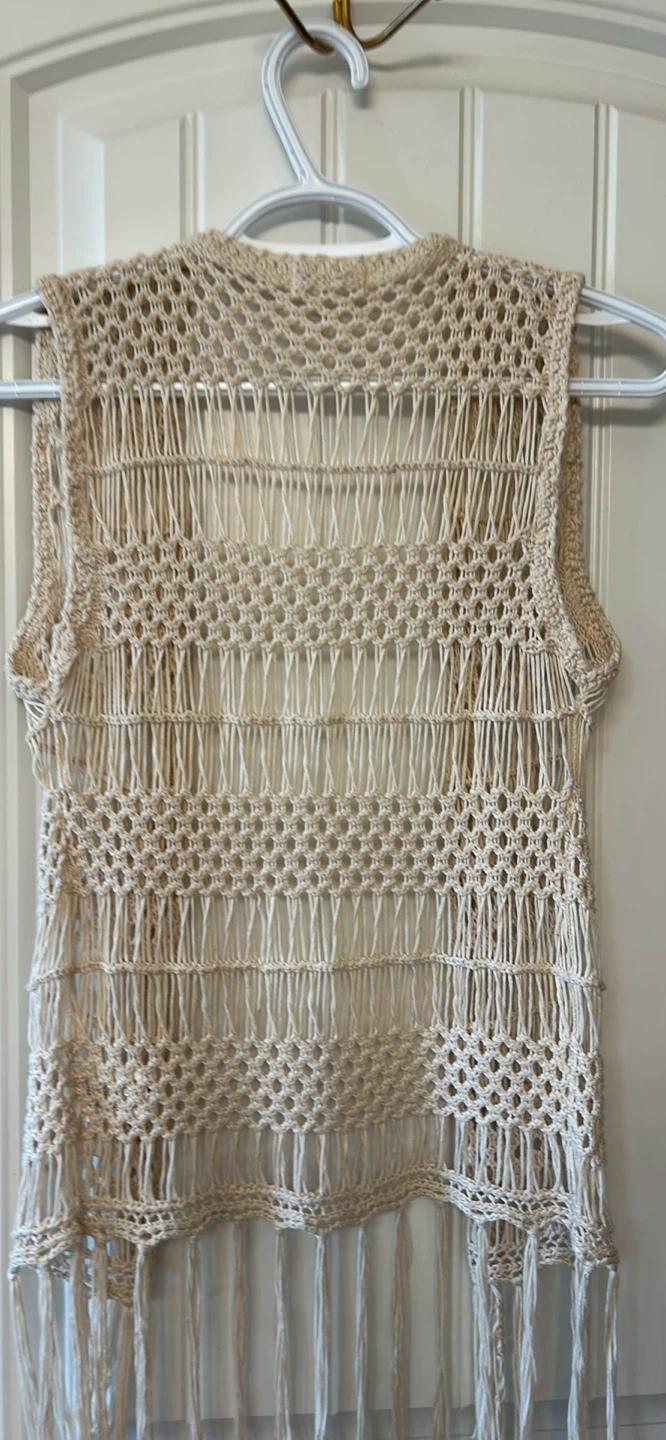 Ardene Beige Crochet Knit Fringe Vest XS-S - photo 3