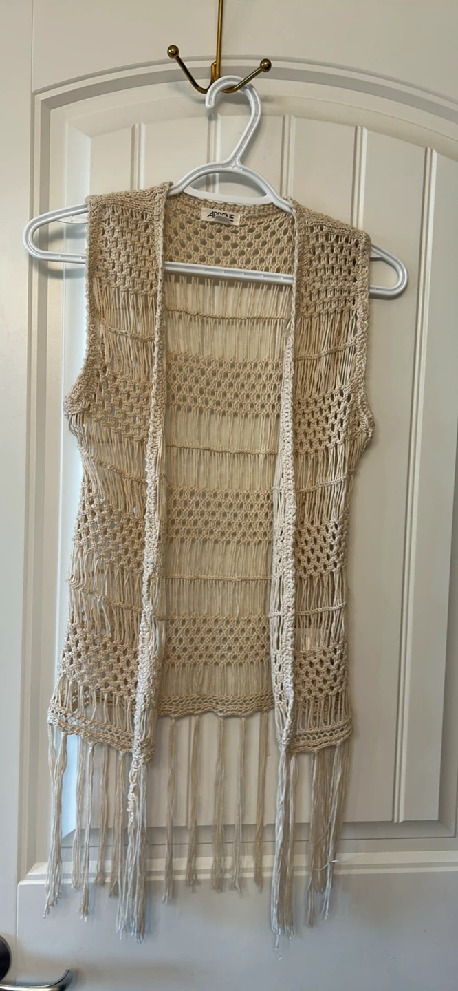 Ardene Beige Crochet Knit Fringe Vest XS-S