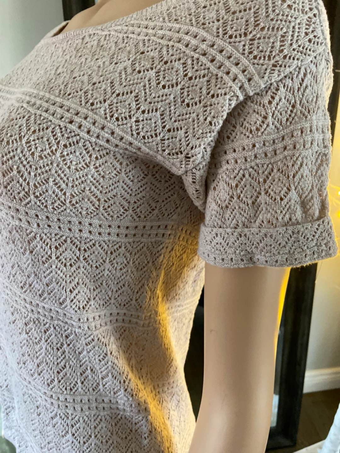 Dynamite Women's Beige Crochet Knit Short Sleeve Top S - photo 5