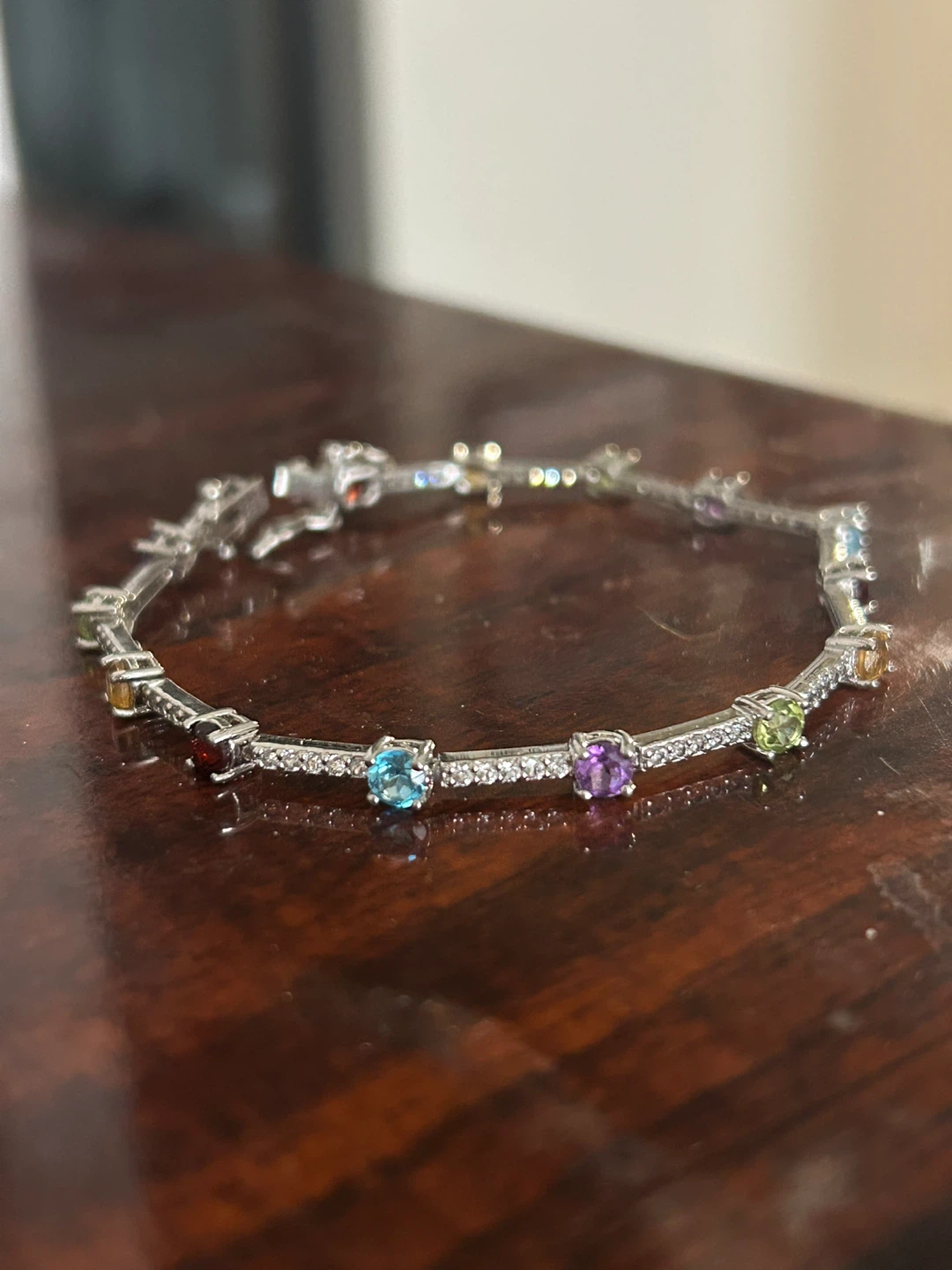 Charm Diamond Sterling Silver Gemstone Tennis Bracelet