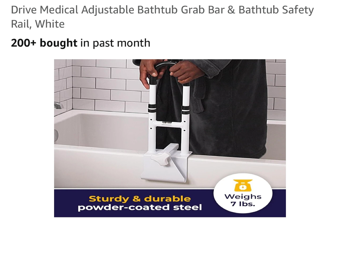 Drive Medical Adjustable Bathtub Grab Bar & Safety Rail, White - photo 3