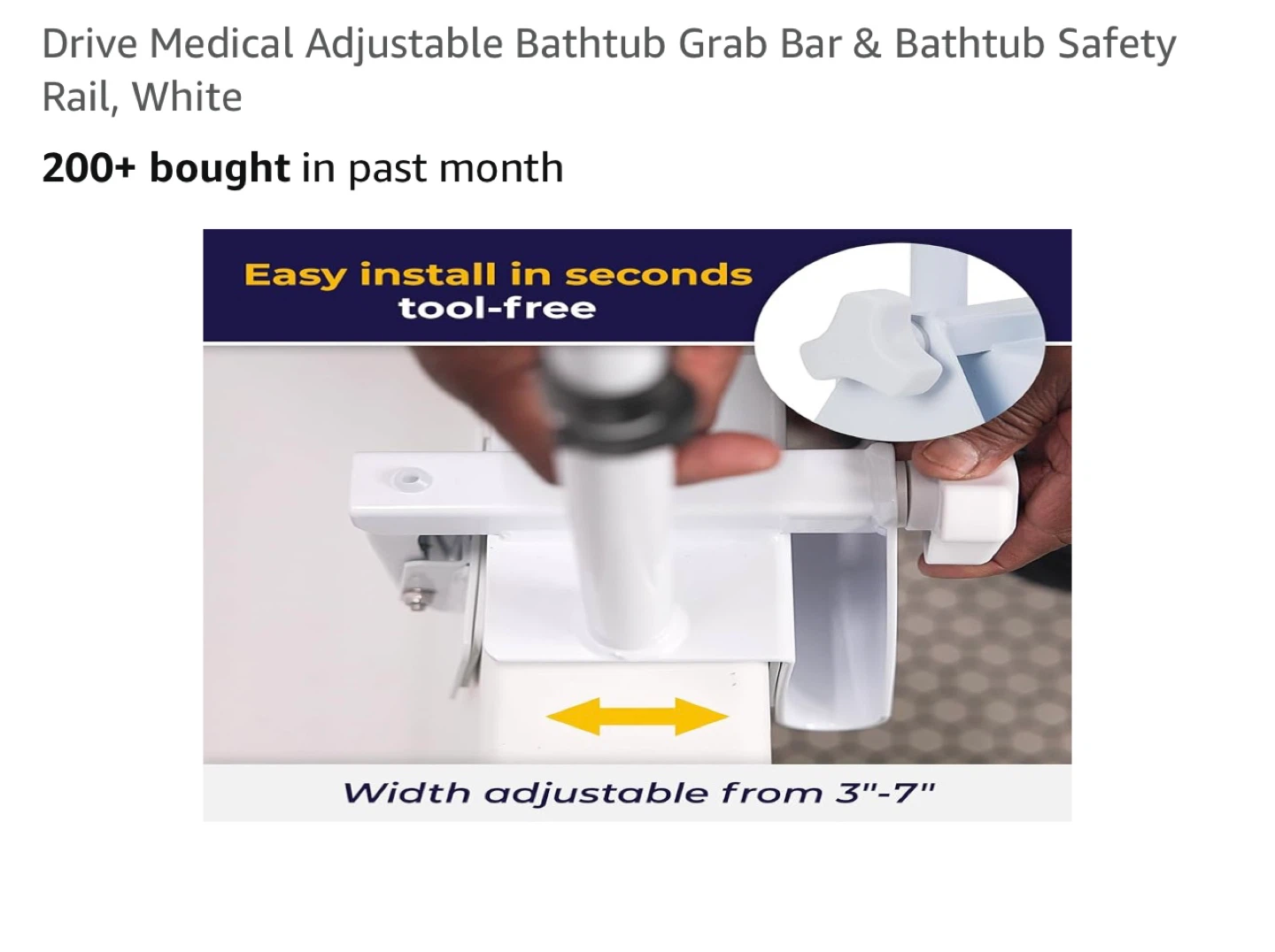 Drive Medical Adjustable Bathtub Grab Bar & Safety Rail, White - photo 2
