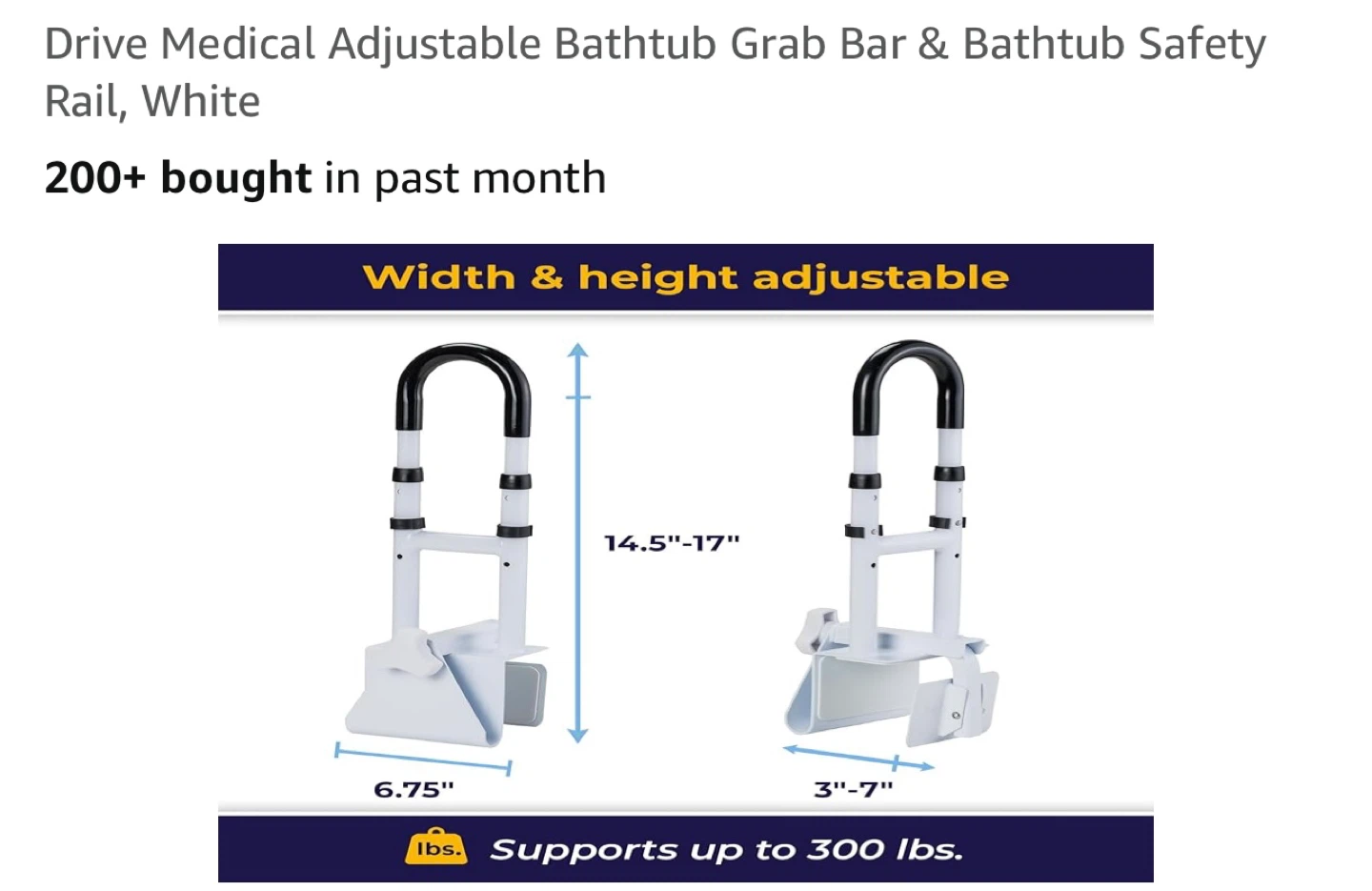 Drive Medical Adjustable Bathtub Grab Bar & Safety Rail, White - photo 5