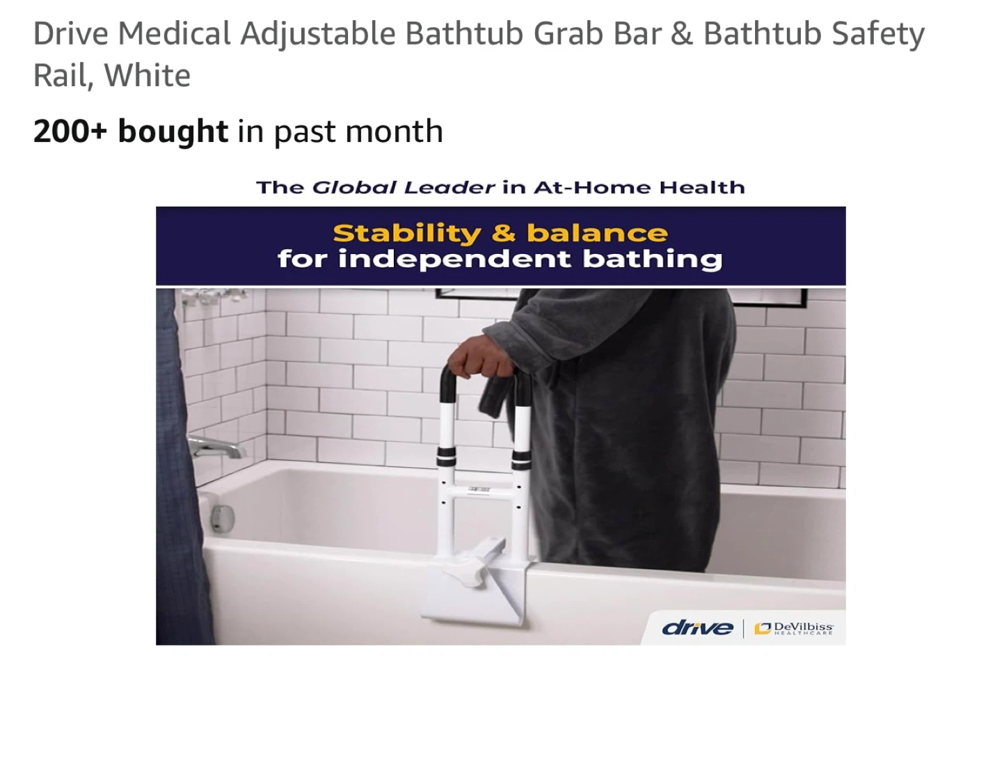 Drive Medical Adjustable Bathtub Grab Bar & Safety Rail, White