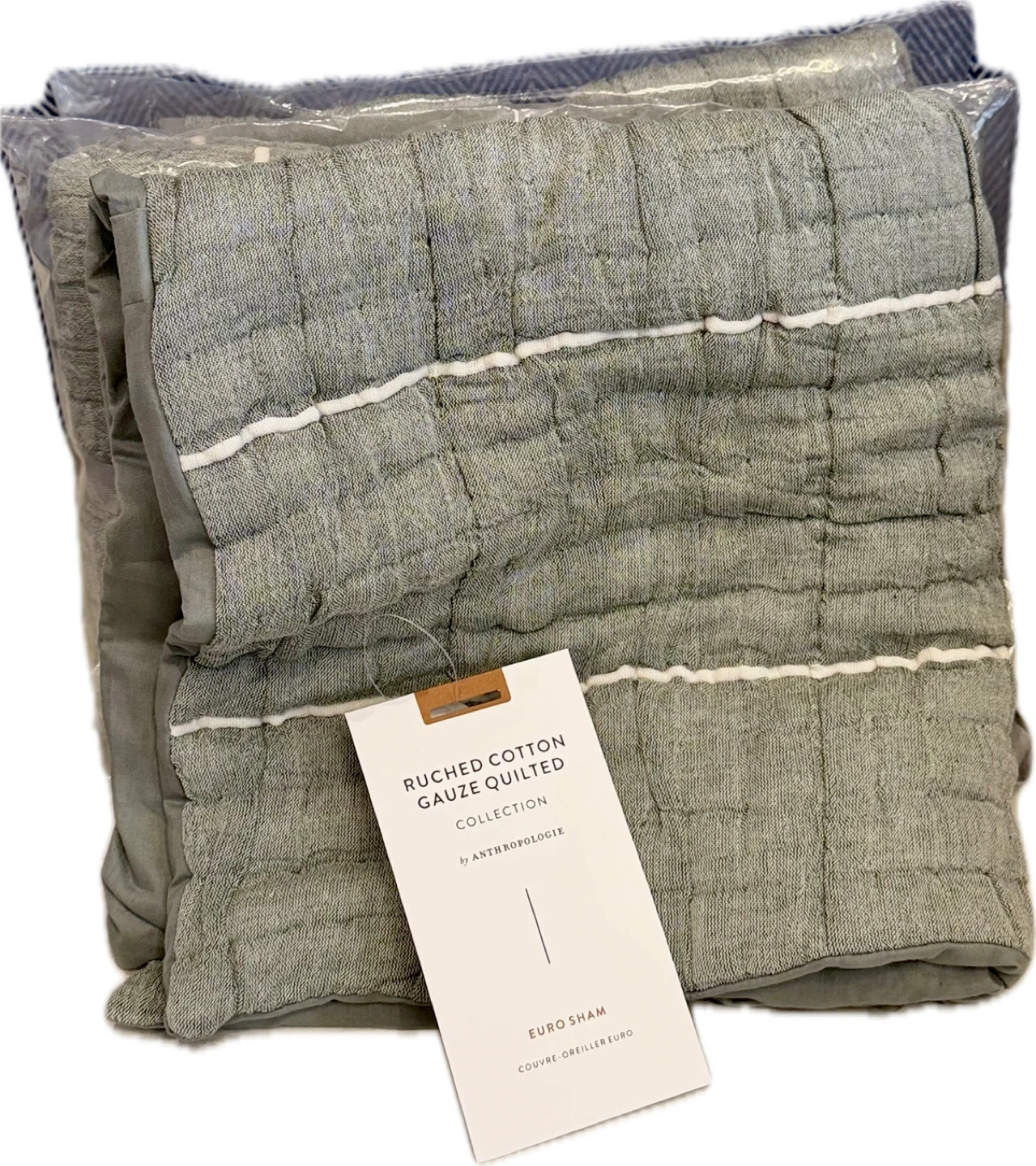 Three Anthropologie Striped Cotton Gauze Euro Shams - Green