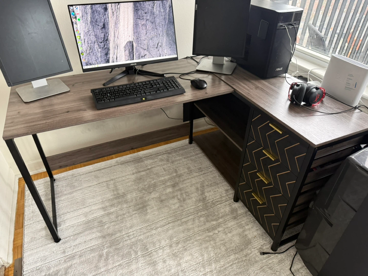 L-Shaped Corner Desk with Filing Cabinet