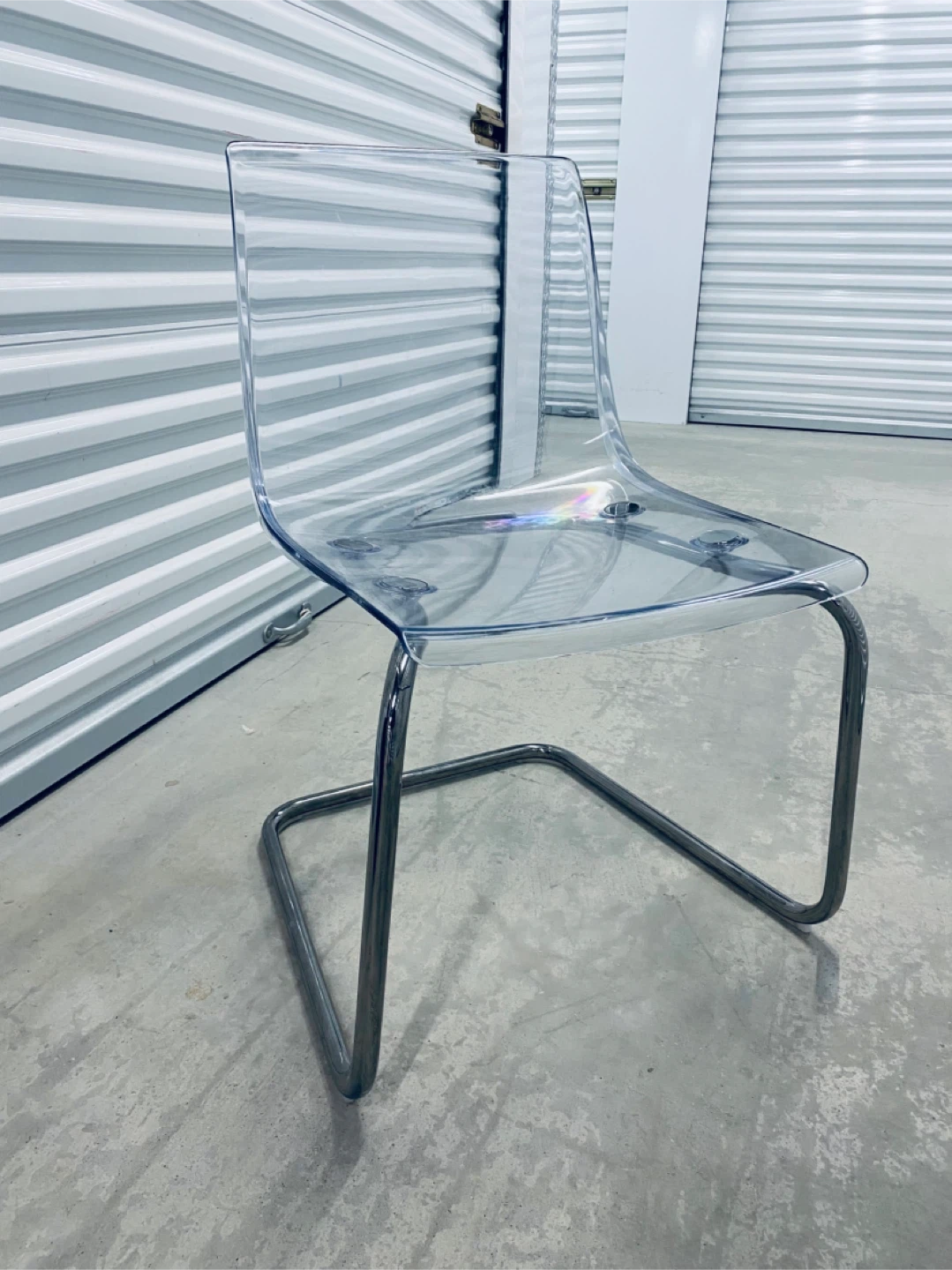 Clear Ghost Style Chair with Chrome Base