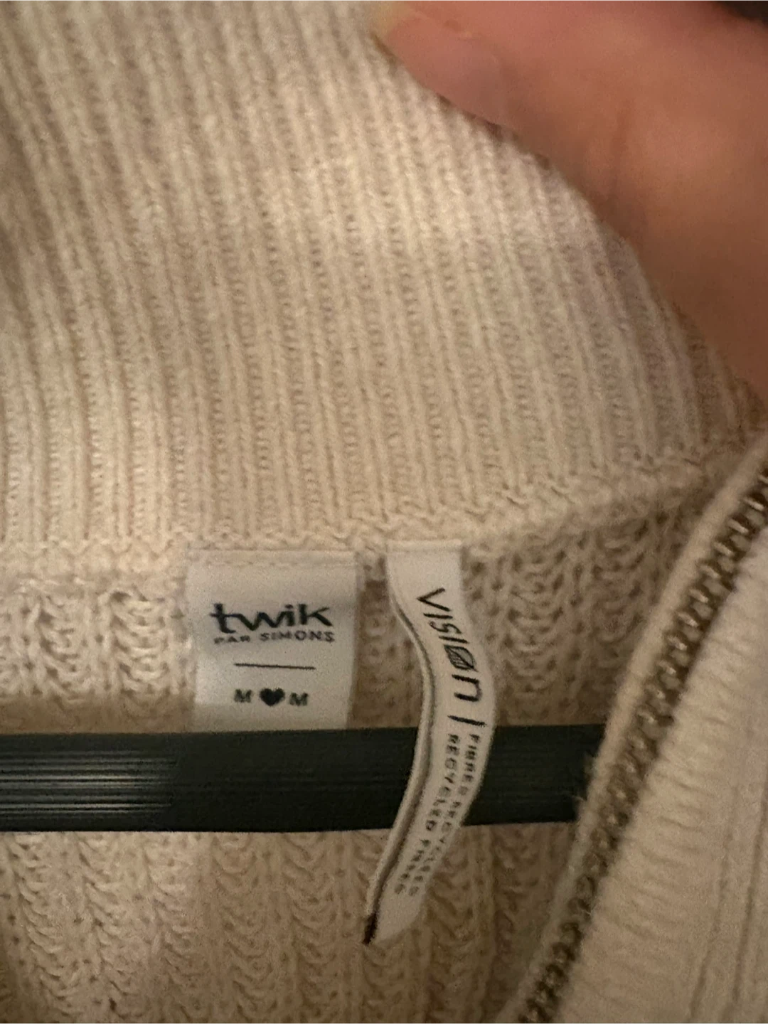 Twik Par Simons Cream Ribbed Half-Zip Sweater - Size M - photo 2