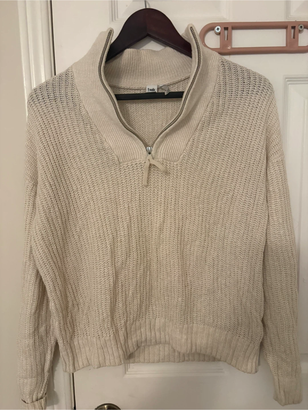 Twik Par Simons Cream Ribbed Half-Zip Sweater - Size M