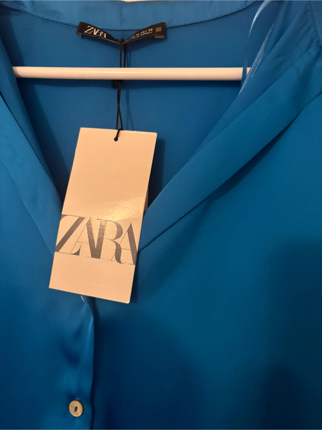 Zara Blue Satin Button-Up Shirt - Size M - photo 5