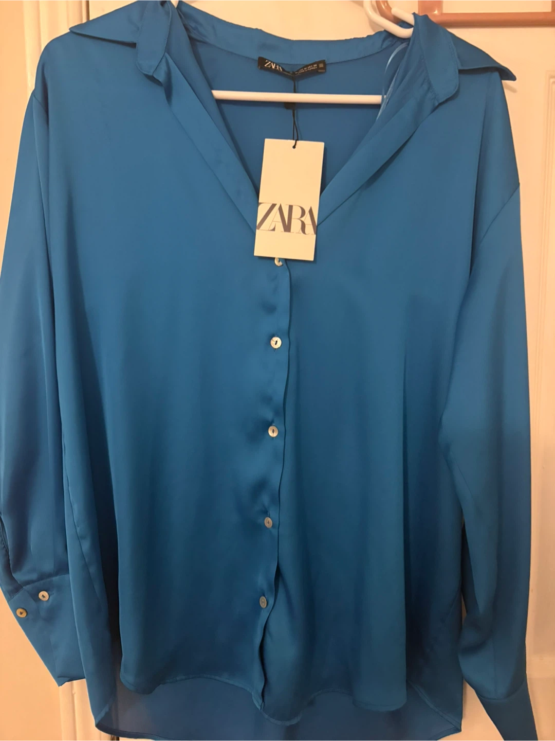 Zara Blue Satin Button-Up Shirt - Size M - photo 4