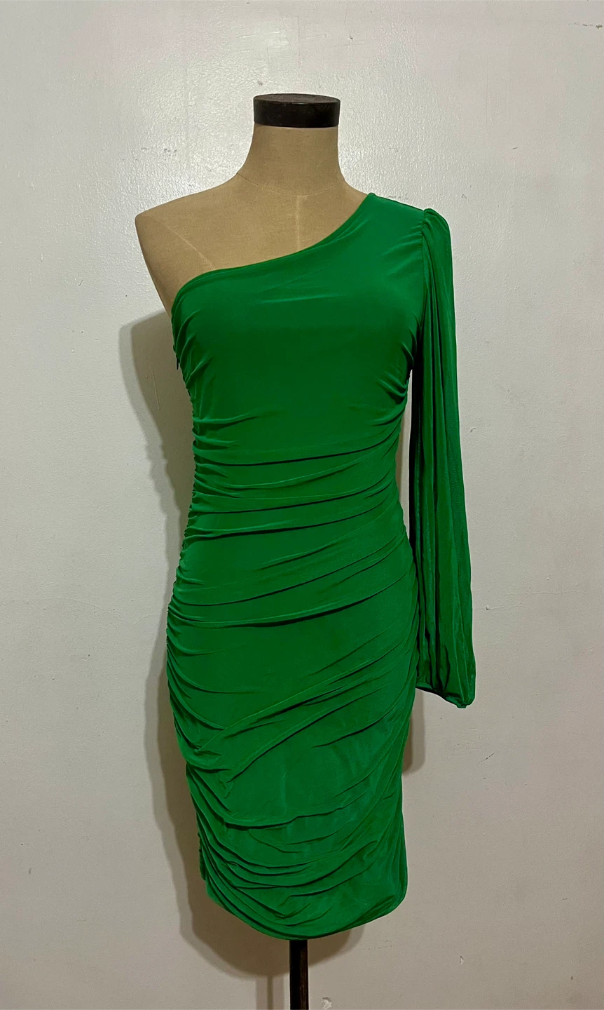 SHEIN SXY Ruched One-Shoulder Dress - Green Size Small