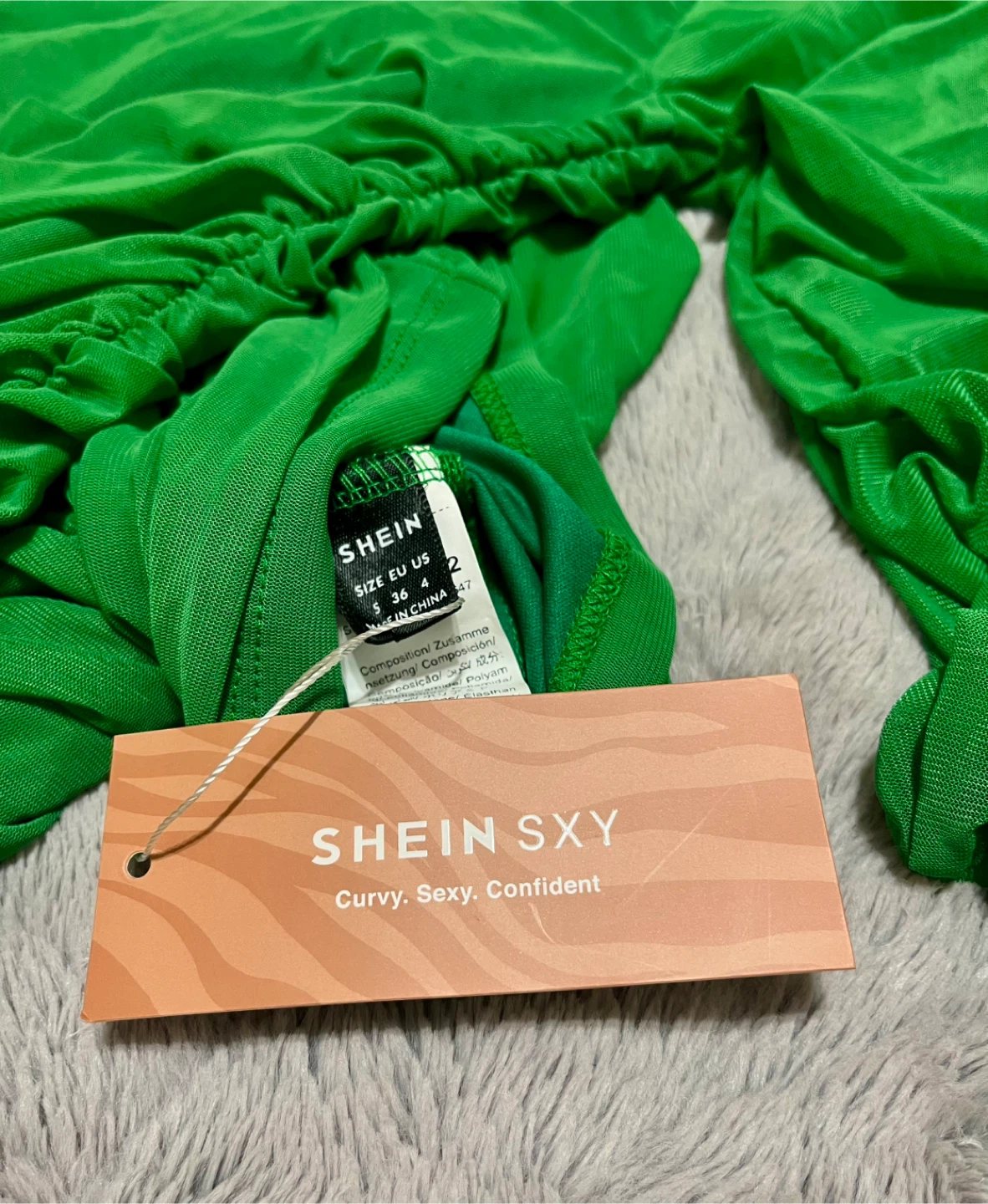 SHEIN SXY Ruched One-Shoulder Dress - Green Size Small - photo 3