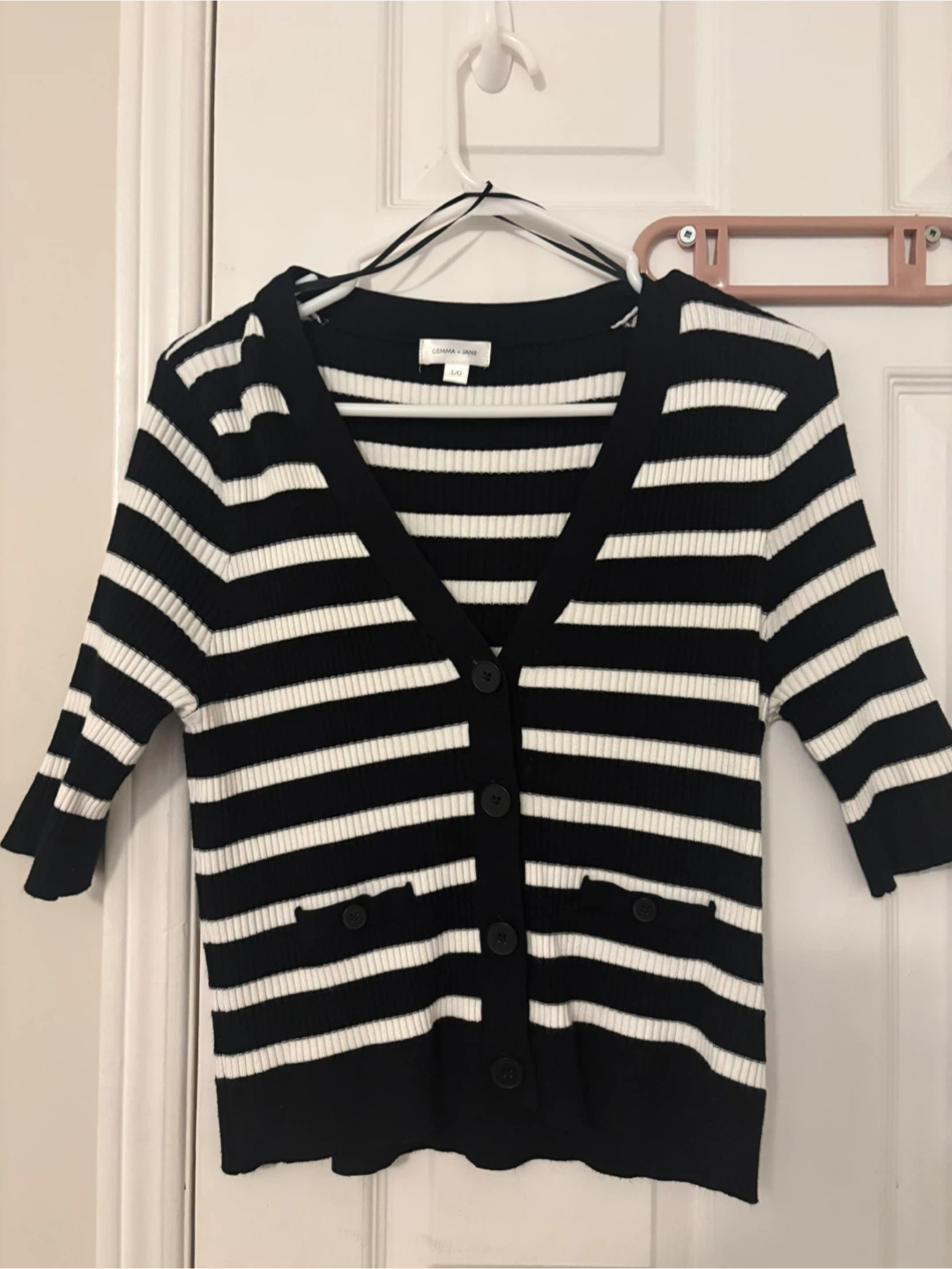 Gemma + Jane Black and White Striped Cardigan
