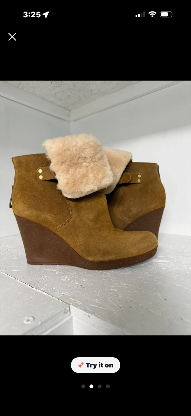 Ugg Suede Wedge Ankle Boots with Shearling Cuff - photo 2