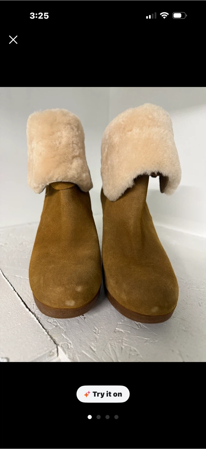 Ugg Suede Wedge Ankle Boots with Shearling Cuff