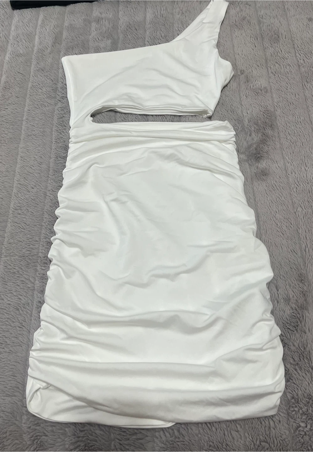 SHEIN White One Shoulder Ruched Cutout Dress - Size S - photo 3