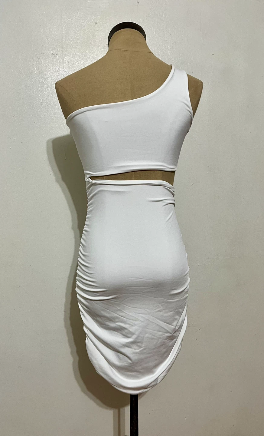 SHEIN White One Shoulder Ruched Cutout Dress - Size S - photo 2