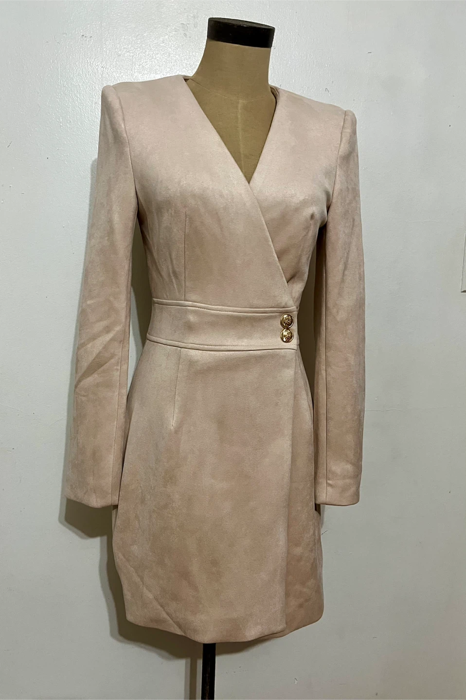 PEACE + LOVE Beige Suede Wrap Dress US 4/UK 8