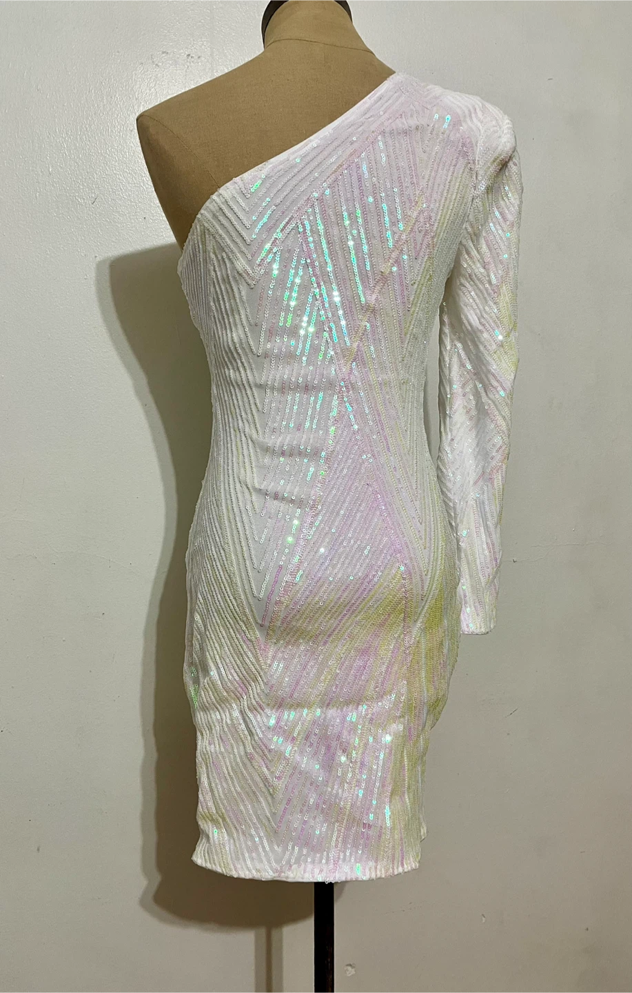 White Sequin One-Shoulder Dress - Size Small - photo 2