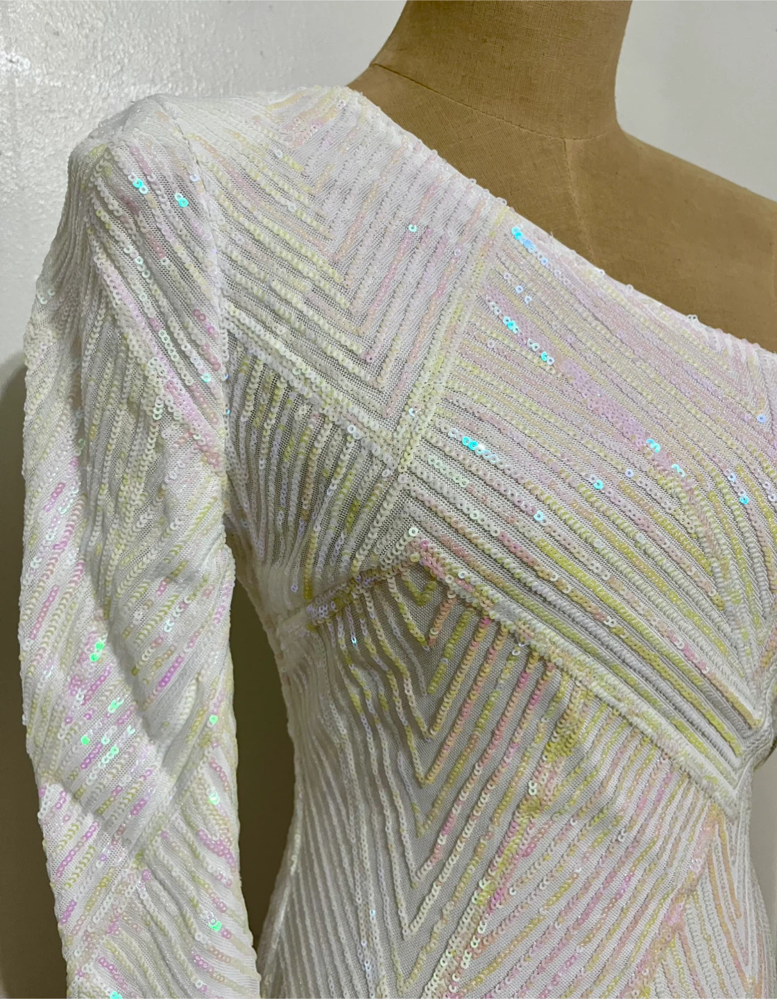 White Sequin One-Shoulder Dress - Size Small - photo 3