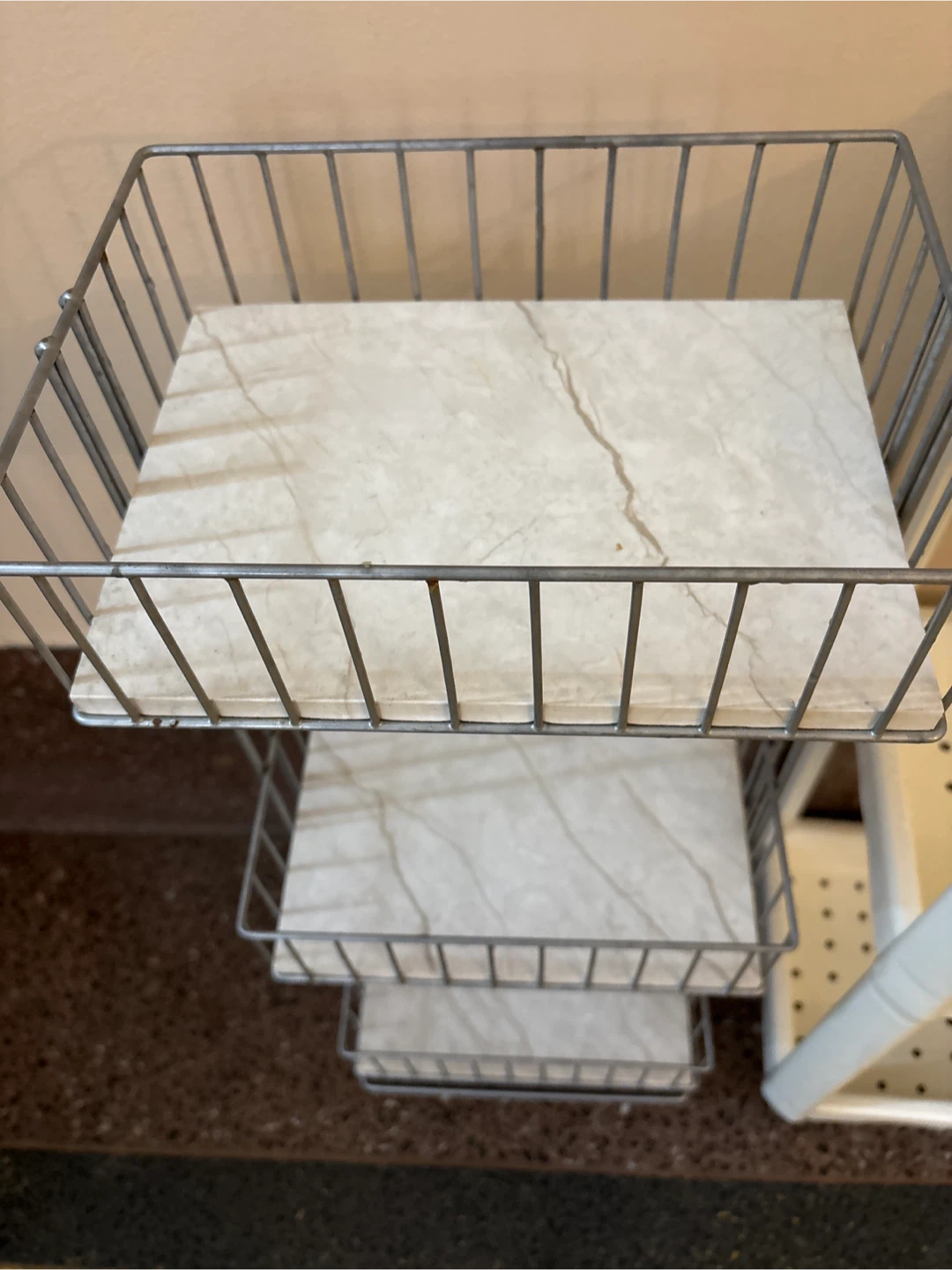 3-Tier Storage Shelves - White Plastic & Wire Basket - photo 3
